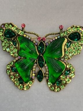 New Ornate Jelly Belly Style Rhinestone Butterfly Brooch / Pin